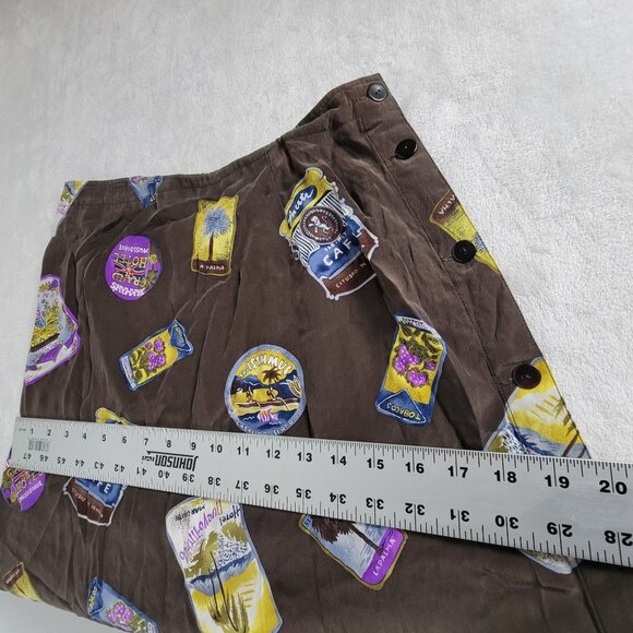 Vintage Dana B & Karen Womens 100% Silk Printed Midi Skirt Size 8 Brown Buttons - Picture 7 of 9